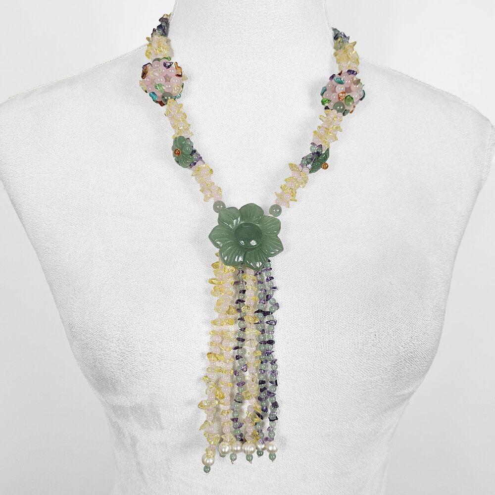 Handmade Beaded Statment Necklace Flower and Sphere